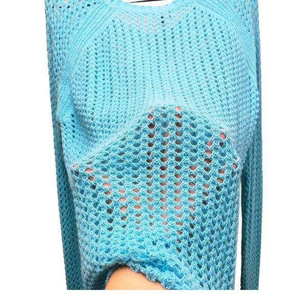 a.n.a. A NEW APPROACH TURQUOISE BLUE POINTELLE OPEN KNIT PULLOVER SWEATER LARGE - Picture 4 of 8